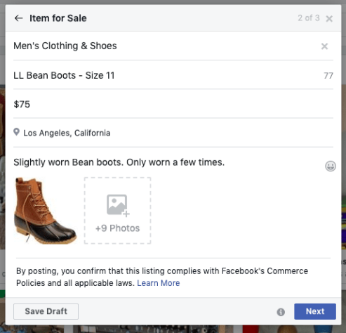 como vender roupas no marketplace do facebook