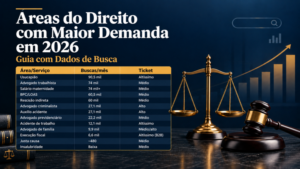 Áreas do Direito com Maior Demanda em 2026: Guia com Dados de Busca